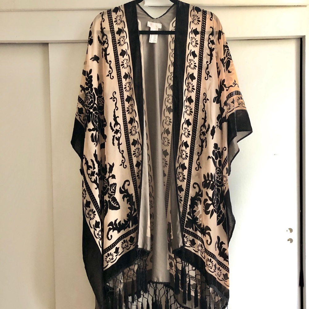Free People Velvet and Fringe Kimono